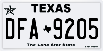 TX license plate DFA9205