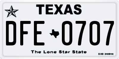 TX license plate DFE0707