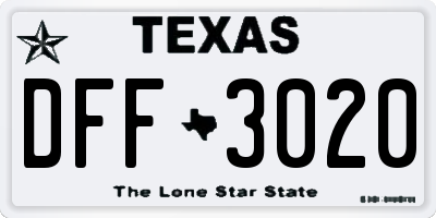 TX license plate DFF3020