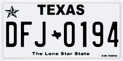 TX license plate DFJ0194