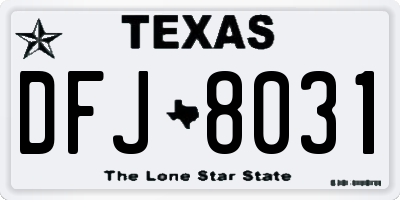 TX license plate DFJ8031