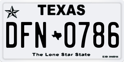 TX license plate DFN0786