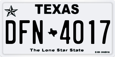 TX license plate DFN4017