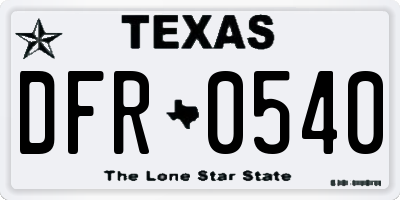TX license plate DFR0540
