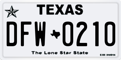 TX license plate DFW0210