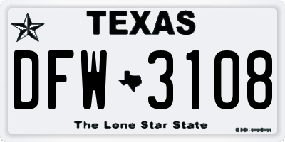 TX license plate DFW3108