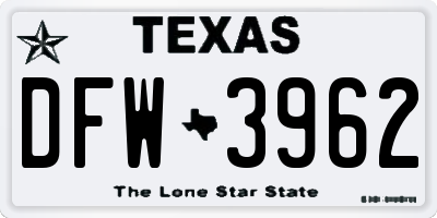 TX license plate DFW3962