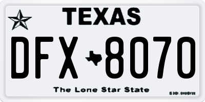 TX license plate DFX8070