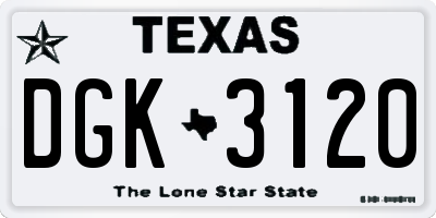 TX license plate DGK3120