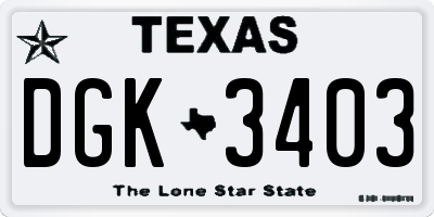 TX license plate DGK3403