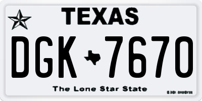 TX license plate DGK7670