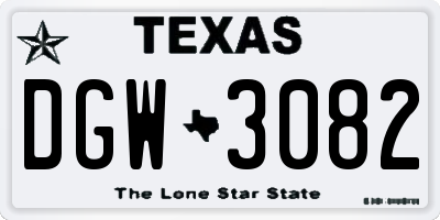 TX license plate DGW3082
