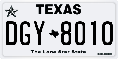 TX license plate DGY8010