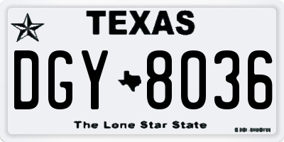 TX license plate DGY8036