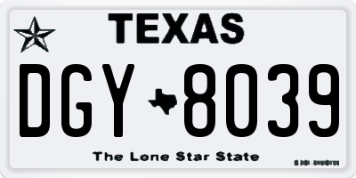 TX license plate DGY8039