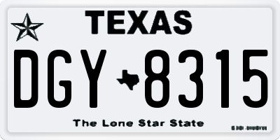 TX license plate DGY8315