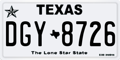 TX license plate DGY8726