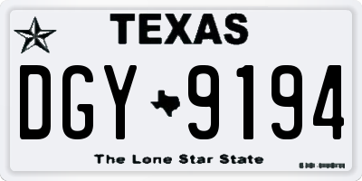 TX license plate DGY9194