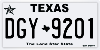 TX license plate DGY9201