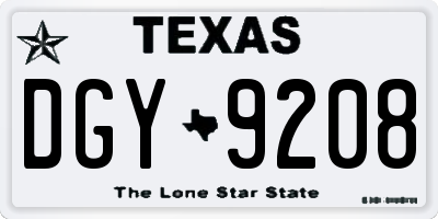 TX license plate DGY9208