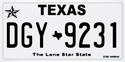 TX license plate DGY9231