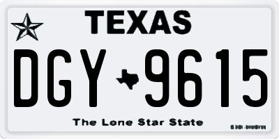 TX license plate DGY9615