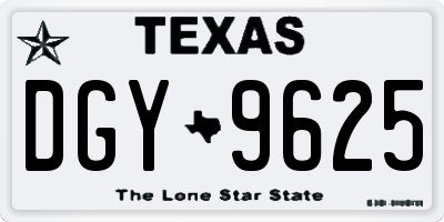 TX license plate DGY9625