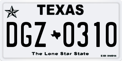 TX license plate DGZ0310