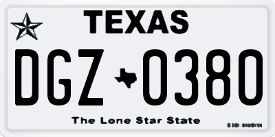 TX license plate DGZ0380