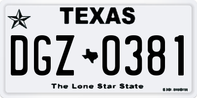 TX license plate DGZ0381
