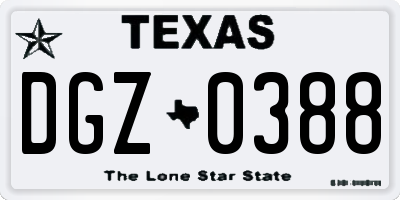 TX license plate DGZ0388
