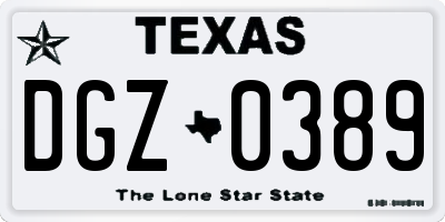 TX license plate DGZ0389