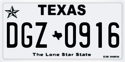 TX license plate DGZ0916