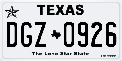 TX license plate DGZ0926