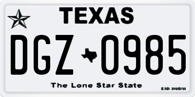 TX license plate DGZ0985