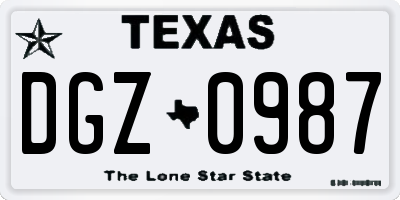 TX license plate DGZ0987