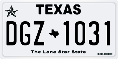 TX license plate DGZ1031