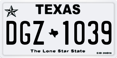 TX license plate DGZ1039
