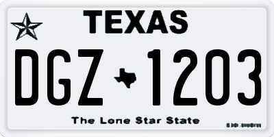 TX license plate DGZ1203