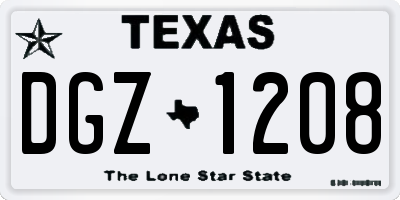 TX license plate DGZ1208