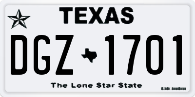 TX license plate DGZ1701