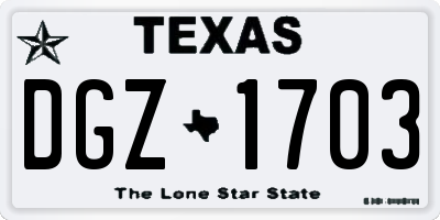 TX license plate DGZ1703