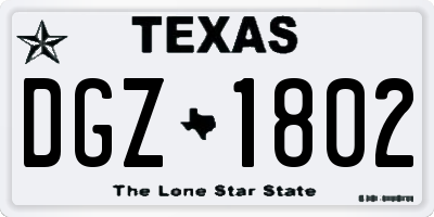 TX license plate DGZ1802