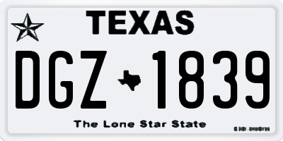 TX license plate DGZ1839