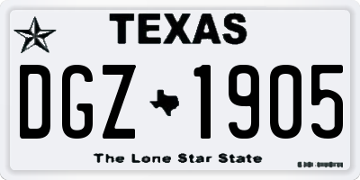 TX license plate DGZ1905