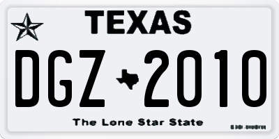 TX license plate DGZ2010