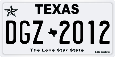 TX license plate DGZ2012