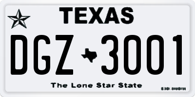 TX license plate DGZ3001