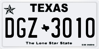 TX license plate DGZ3010