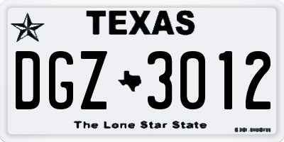 TX license plate DGZ3012